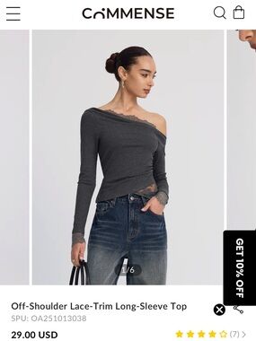 Commense Off-Shoulder Lace-Trim Top in BURGUNDY